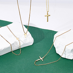 4 Stück 4 Stile Messing & 304 Edelstahl seitlich Kreuz Box Kette Halsketten für Frauen&nbsp;NJEW-UN0001-67