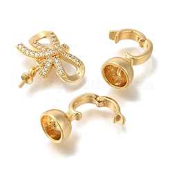 Micro pavé di ottone trasparente cubic zirconia piegato su fermagli&nbsp;KK-K389-027G