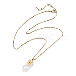 Halskette mit galvanisiertem Muschelperlen-Blumenanhänger in Tropfenform und 304 Edelstahl-Kabelkette für Damen&nbsp;NJEW-JN06193