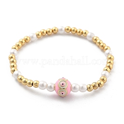 Pulseras elásticas de cuentas de latón para mujer&nbsp;BJEW-G736-03B