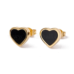 Orecchini a bottone a cuore in acrilico nero e collana con pendente&nbsp;SJEW-G080-02G