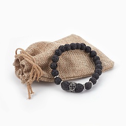 Natürliche Lava Rock Perlen Stretch Armbänder&nbsp;BJEW-JB03959-01