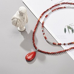 2 stücke 2 stil natürliche rote jaspis tropfen anhänger halsketten set&nbsp;NJEW-JN04064