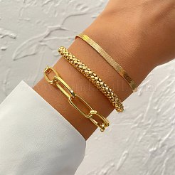 3 Stück Schlangenkettenarmbänder aus Legierung und ovale Gliederkette mit Armbändern und Armreifen im Set&nbsp;WGF0598-01
