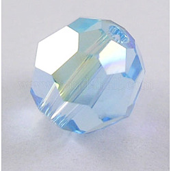 Austrian Crystal Beads, 8mm Faceted Round, Aqua, AB, hole: 1mm