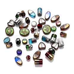 Abalorios de vidrio de estilo mixto, formas mixtas, color mezclado, 8~19x8.5~17x5~10mm, agujero: 1.4 mm, aproximamente 100 unidades / bolsa