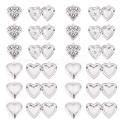 DICOSMETIC 20Pcs 2 Style Locket Pendants Stainless Steel Color Photo Frame Pendant Heart Shape Photo Pendant Charm Set for DIY Memorial Necklace Making, hole: 1.6~2mm