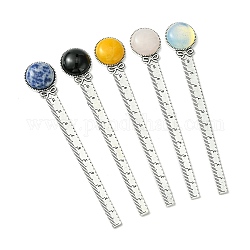 Round Tibetan Style Retro Alloy Bookmark Rulers, Mixed Gemstone Bookmarks, Antique Silver, 129x22.5x8mm