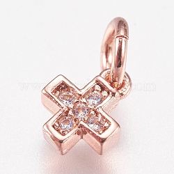 Brass Micro Pave Cubic Zirconia Tiny Cross Charms, Rose Gold, 6.5x5x1.8mm, Hole: 3.5mm