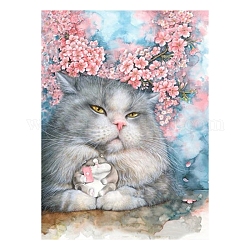 Lovely Cat Flower 5D Diamond Painting Kits for Adults Kids, DIY Full Drill Diamond Art Kit, Cartoon Picture Arts and Crafts for Beginners, Light Sky Blue, 400x300mm