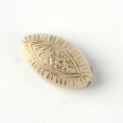 Perles acryliques cheval de placage de l'oeil, métal doré enlaça, beige, 14x8x4.5mm, Trou: 1.5mm, environ 137 pcs/500 g