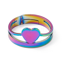 Placage ionique (ip) 201 anneau réglable en forme de cœur en acier inoxydable pour femme, couleur arc en ciel, nous taille 6 1/4 (16.7mm)