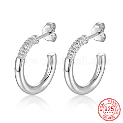 Boucles d'oreilles puces 925 anneau en argent rhodié, boucles d'oreilles demi-créoles en zircone cubique transparente, avec tampon s925, platine, 20x3mm