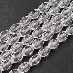 Chapelets de perles en verre, facette, ovale, clair, longueur d'environ 8 mm , épaisseur de 6mm, Trou: 1.5mm, Environ 72 pcs/chapelet