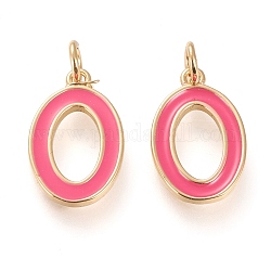 Brass Enamel Pendants, with Jump Ring, Long-Lasting Plated, Real 18K Gold Plated, Letter.O, Hot Pink, Letter.O, O: 17.5x11x1.8mm, Jump Rings: Inner Diameter: 3mm