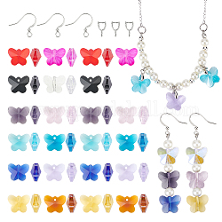 Sunnyclue diy kit de fabrication de boucles d'oreilles papillon transparent, y compris les pendentifs en verre, pinces à glace en laiton et crochets de boucle d'oreille français, couleur mixte, pendentif: 48 pièces / boîte
