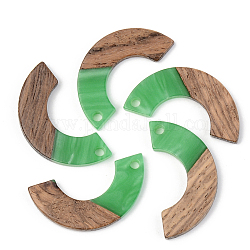 Opaque Resin & Walnut Wood Pendants, Arc, Green, 28x14x3mm, Hole: 2mm