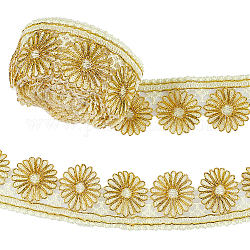 PandaHall Elite 5 Yards Polyester Lace Trim, Embroidery Ancient Hanfu Lace Ribbon, Flower, Gold, 1-1/8~2 inch(28~50mm)