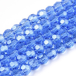 Fili di perle di vetro placcato, lustro di perla placcato, sfaccettato (32 sfaccettatura), tondo, blu royal, 4mm