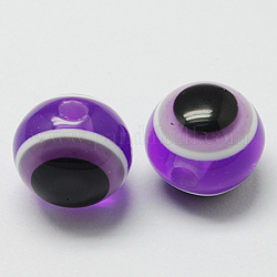 Redondas abalorios de resina mal de ojo, violeta oscuro, 11.5~12x11mm, agujero: 2.5 mm