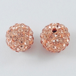 Perles de boule pavé disco , Perles de strass en argile polymère, ronde, Light Peach, 10mm, Trou: 1.5mm