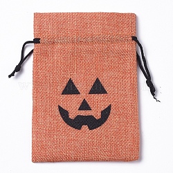 Buste con coulisse in sacchetti di imballaggio in tela imitazione poliestere, zucca, tema di Halloween, arancione, 14x10cm