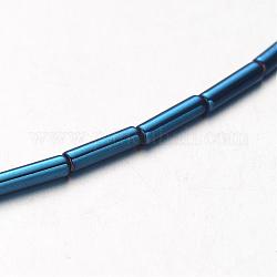 Galvanisieren unmagnetische synthetischen Hämatit Perlenstränge, Tube, in Blau Plattiert, 8x2 mm, Bohrung: 1 mm, ca. 51 Stk. / Strang, 15.7 Zoll