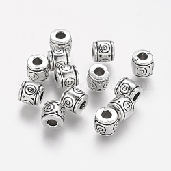 Tibetische Stil Perlen, Zinklegierung, Cadmiumfrei und Nickel frei und Bleifrei, Kolumne, Antik Silber Farbe, 6x6.5 mm, Loch: 2~3 mm.