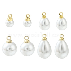 8pcs 4 estilos de perlas de imitación de plástico abs encantos, con fornituras de latón, redondo y lágrima, real 18k chapado en oro, 10~17x6~9.5x6~10mm, agujero: 1.6 mm, 2 piezas / style