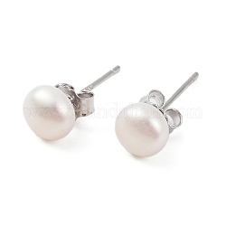Boucles d'oreilles à perles rondes en perles naturelles, avec de véritables accessoires en argent sterling plaqué platine 925, blanc, 16x6~7mm