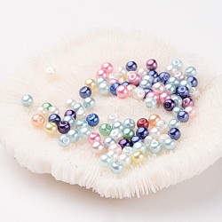 Gefärbte Glasperlen runde Perlen, Baumwollkordel Gewinde, Mischfarbe, 4~4.5 mm, Bohrung: 0.7~1.1 mm