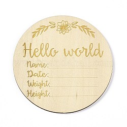 Wooden Hello World Baby Photo Props, Birth Announcement Plaques, Wooden Growth Milestone Signs, Flat Round, 9.9x0.3cm
