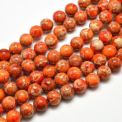 Natural Imperial Jasper Round Bead Strands, Dyed, Orange, 8mm, Hole: 1mm, about 49pcs/strand, 15.4inch