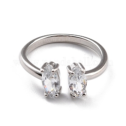 Anillo de brazalete con rhinestone ovalados, anillo abierto de latón chapado en platino auténtico para mujer, cristal, nosotros tamaño 7 (17.3 mm)