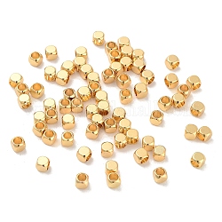 Abalorios de latón, Plateado de larga duración, cubo, real 18k chapado en oro, 4x4x4mm, agujero: 2.5 mm
