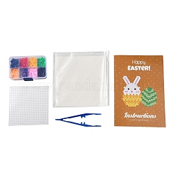Kit de perles à repasser bricolage 8 couleurs, avec panneaux perforés en plastique abc de forme carrée, papier à repasser et pincettes en plastique, couleur mixte, 5x5mm, Trou: 3mm, 480 pcs