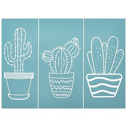 Self-Adhesive Silk Screen Printing Stencil, for Painting on Wood, DIY Decoration T-Shirt Fabric, Cactus, Sky Blue, 19.5x14cm
