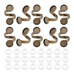 Unicraftale diy наборы для изготовления колец с пустым куполом, включая плоскую круглую латунную рамку для кольца манжеты, Кабошоны из стекла, античная бронза, 40 шт / коробка