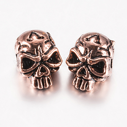 Tibetan Style Alloy Beads, Skull, Red Copper, 12x9x10mm, Hole: 1.5mm