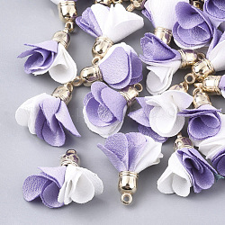Cloth Pendants, with CCB Plastic, Two Tone, Flower, Golden, Lilac, 24~27x15~25mm, Hole: 1.6mm