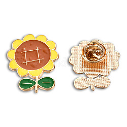 Sunflower Shape Enamel Pin, Light Gold Plated Alloy Cartoon Badge for Backpack Clothes, Nickel Free & Lead Free, Chocolate, 28x22mm