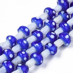 Perline fungo a mano in vetro murano fili, blu, 12.5~14x10~11mm, Foro: 1.2~1.5 mm, circa 24~25pcs/filo, 12.20 pollice ~ 12.99 pollici (31 cm ~ 33 cm)