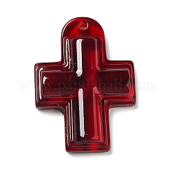 Pendenti in resina traslucida, ciondoli croce religione, rosso scuro, 36.5x26x7mm, Foro: 1.8 mm