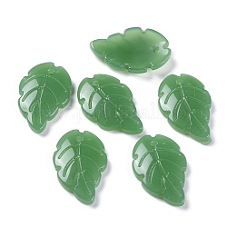 Backfarbe Nachahmung Jade Glas Anhänger, Blatt, Meergrün, 24x15x3 mm, Bohrung: 1.5 mm