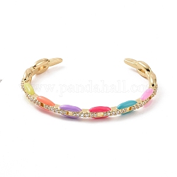 Enamel Oval Wrap Open Cuff Bangle with Cubic Zirconia, Golden Brass Jewelry for Women, Colorful, Inner Diameter: 2-3/8 inch(6.1cm)