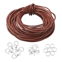 DIY Necklace Making Kits, Including Cowhide Leather Cord, 304 Stainless Steel Jump Rings, Iron Cord Ends and Zinc Alloy Lobster Claw Clasps, Mixed Color, Cowhide Leather Cord: 2mm, 10m