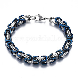 Placage ionique (ip) deux tons 201 bracelet chaîne byzantine en acier inoxydable pour hommes femmes, sans nickel, bleu, 8-7/8 pouce (22.5 cm)