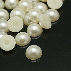 Cúpula semicubierta imitada perla cabochons acrílico, blanco cremoso, 14x7mm
