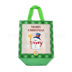 Ламинированные нетканые водонепроницаемые сумки на рождественскую тематику, Многоразовые сумки для покупок для тяжелых условий хранения, прямоугольник с ручками, желто-зеленые, снеговик, 26.2x22x28.8 см