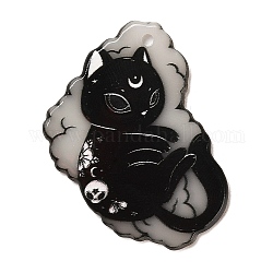 Pendentifs acryliques opaques lumineux, forme de chat, noir, 37x32x2mm, Trou: 1.8mm